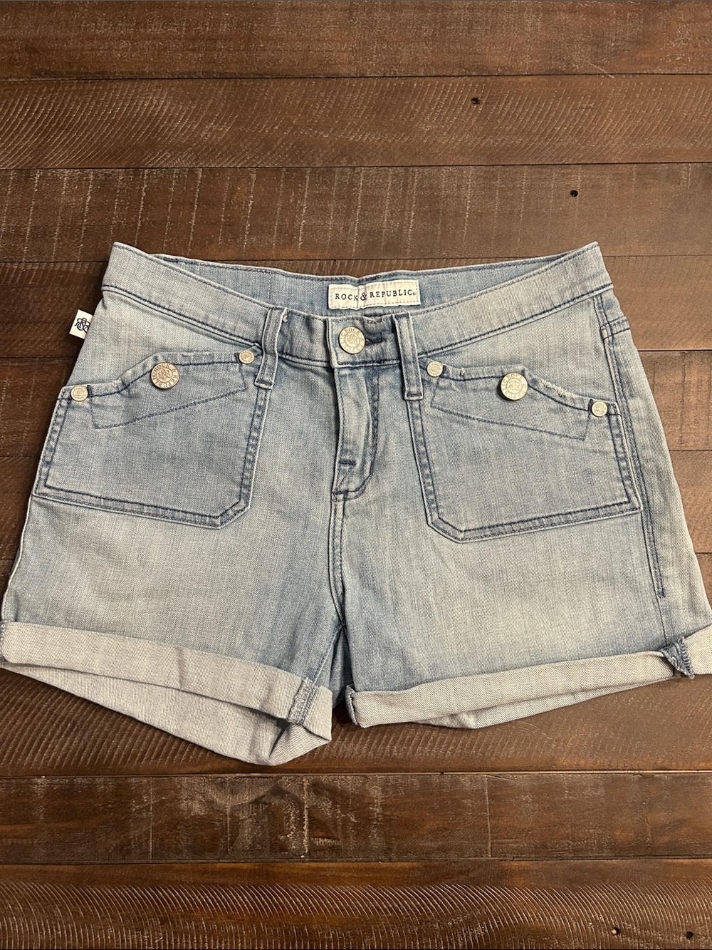 Rock & Republic Light Wash Denim Roll-Cuff Shorts